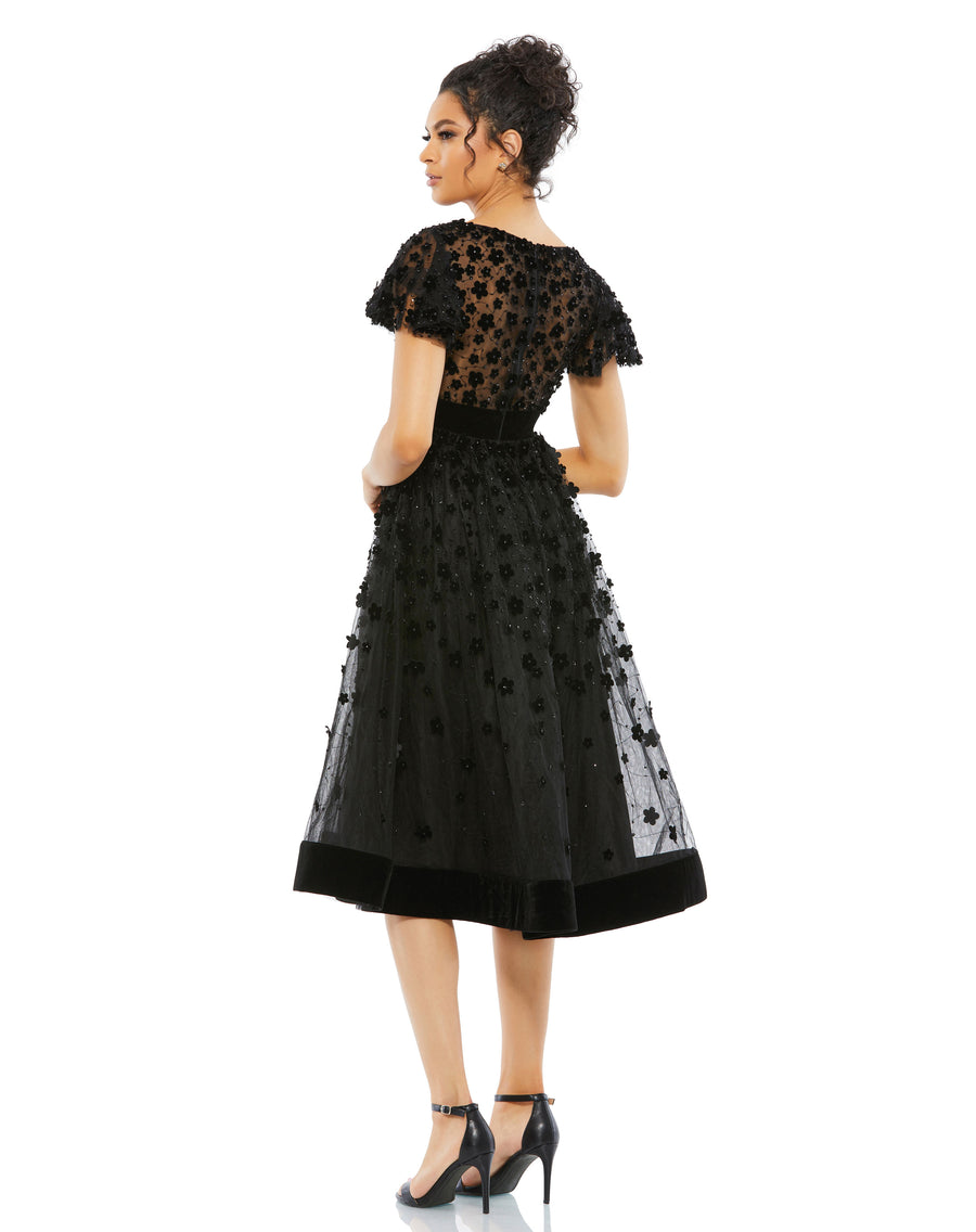 Mac Duggal Flare Sleeve Floral Appliques Dress