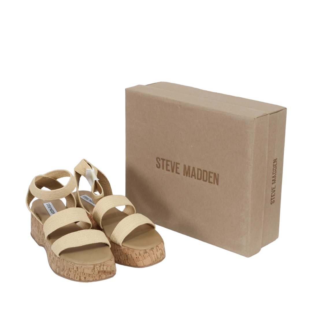 STEVE MADDEN Womens Sashes Raffia Flatform Sandals