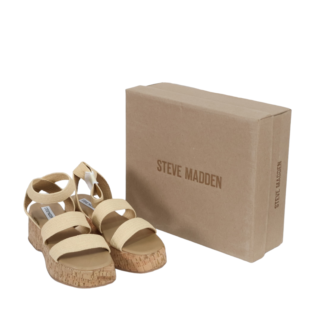 STEVE MADDEN Womens Sashes Raffia Flatform Sandals