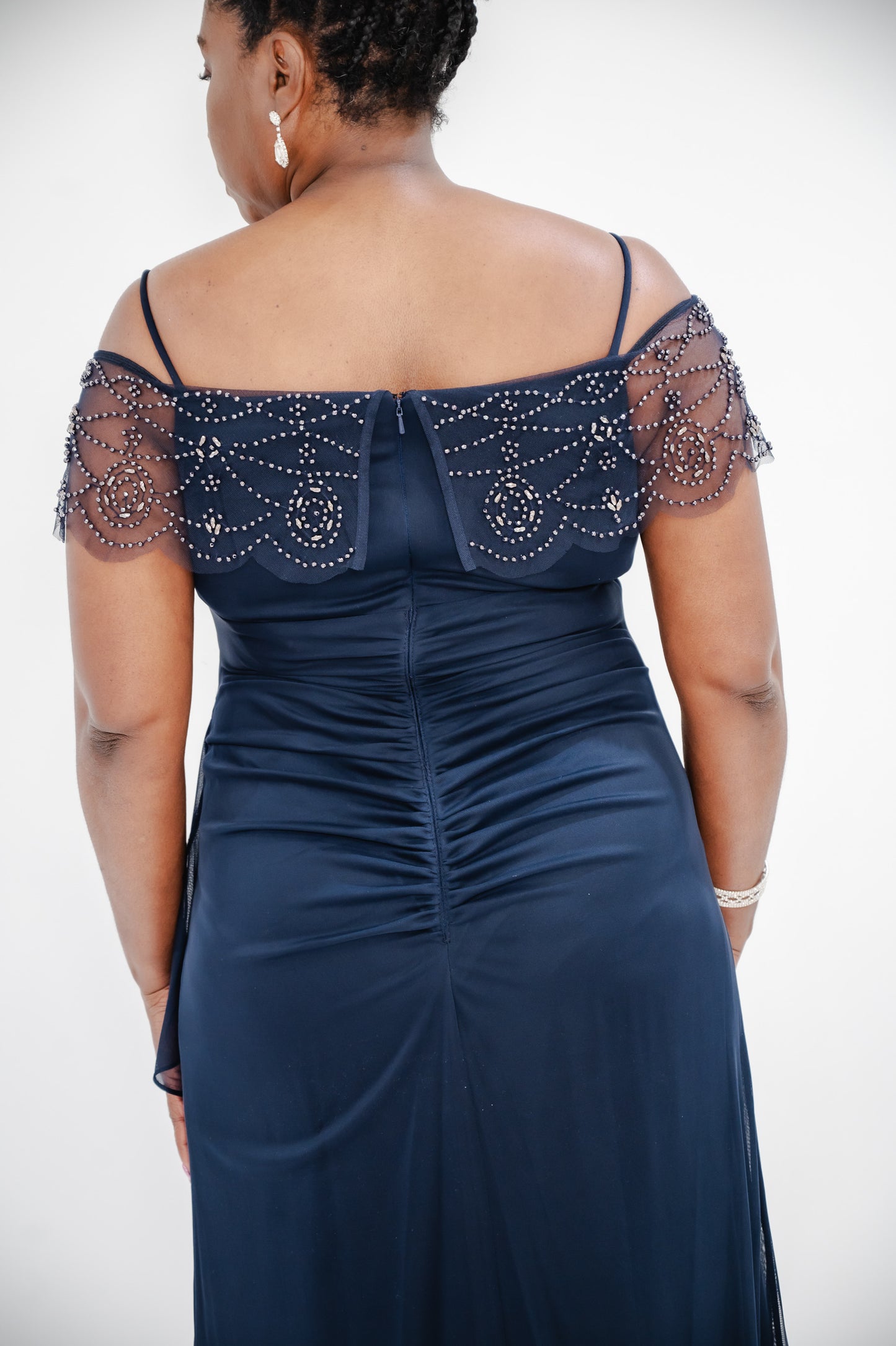 XCAPE "Cora" Sheer Matte Jersey Side Ruched Gown