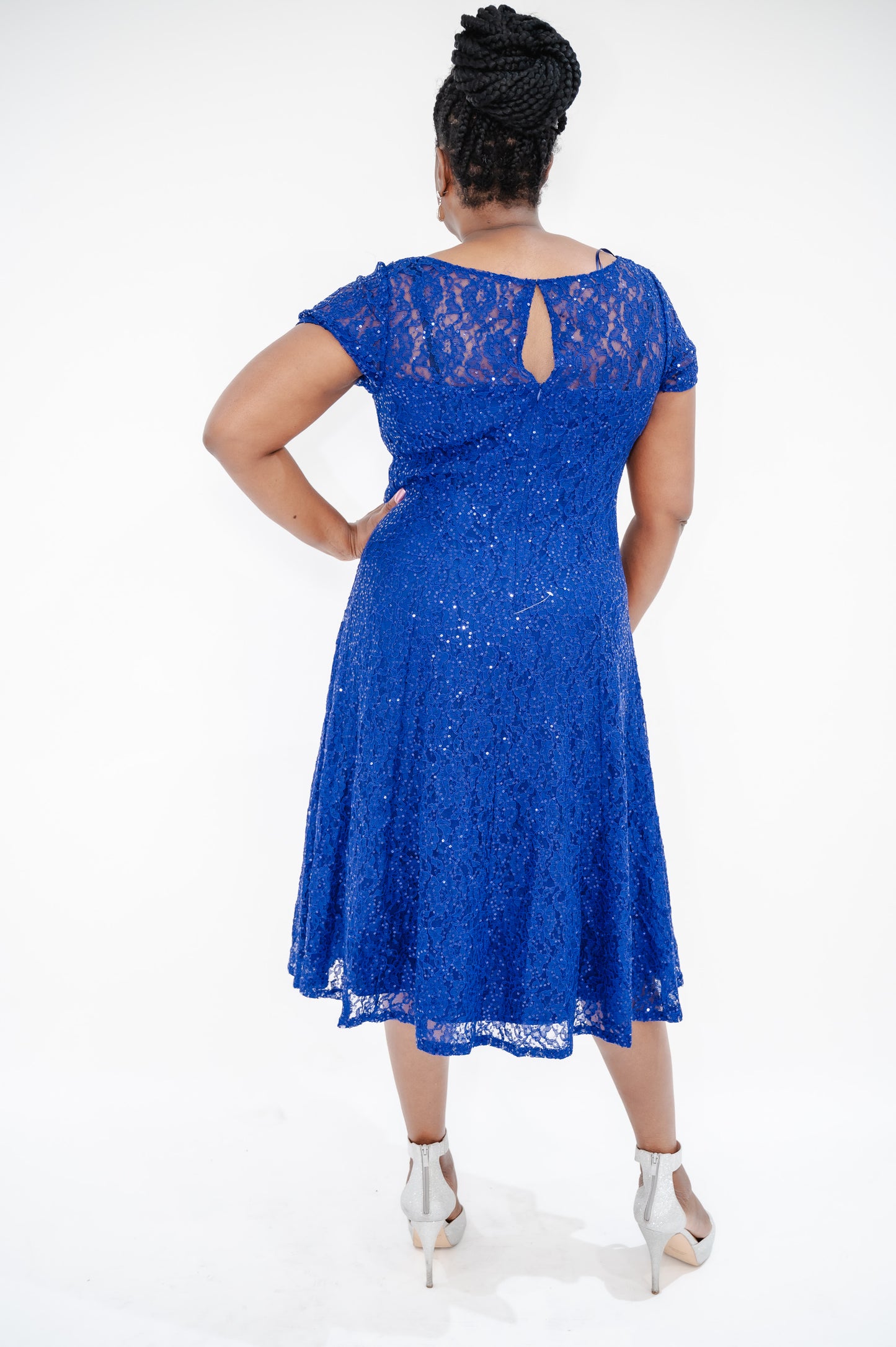SLNY Fashions Sequined Lace Midi Dress