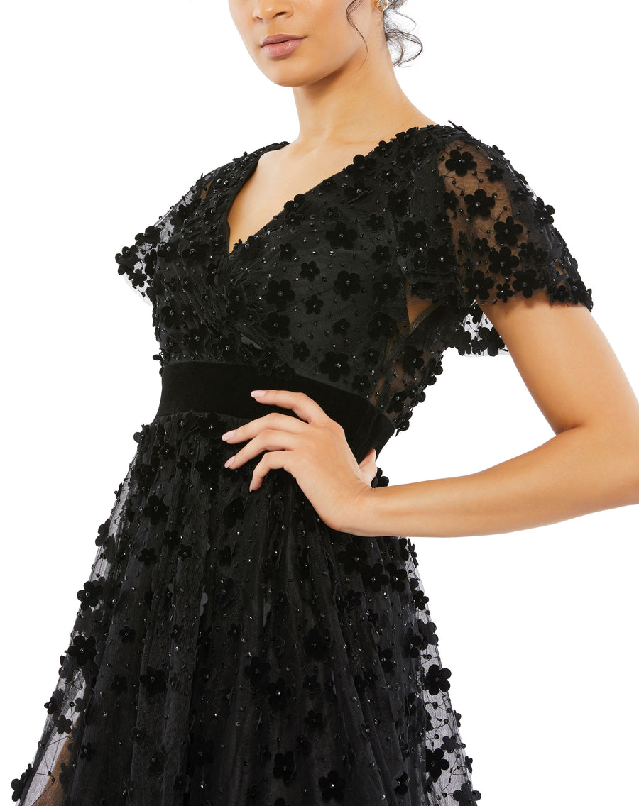 Mac Duggal Flare Sleeve Floral Appliques Dress