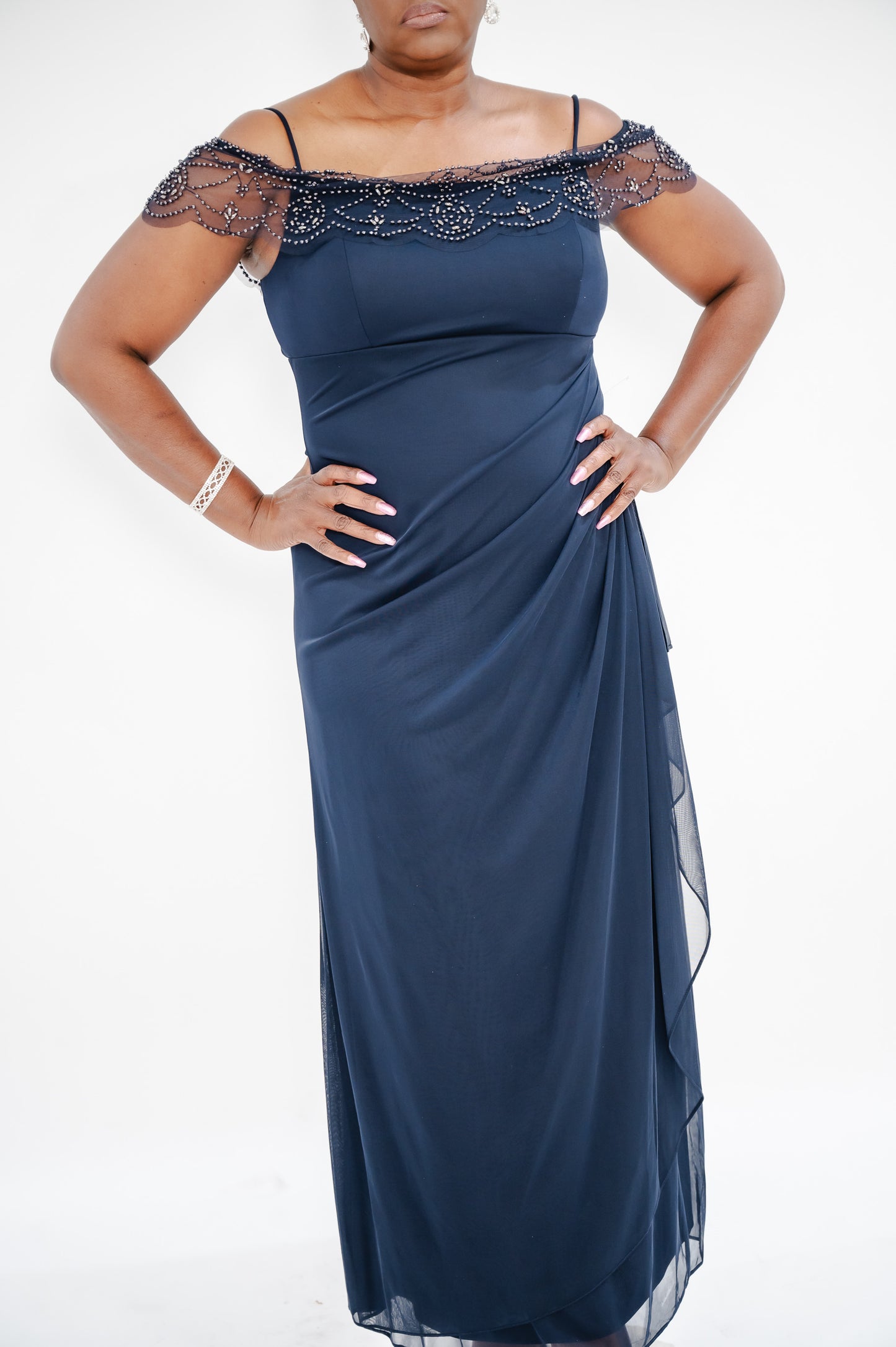 XCAPE "Cora" Sheer Matte Jersey Side Ruched Gown