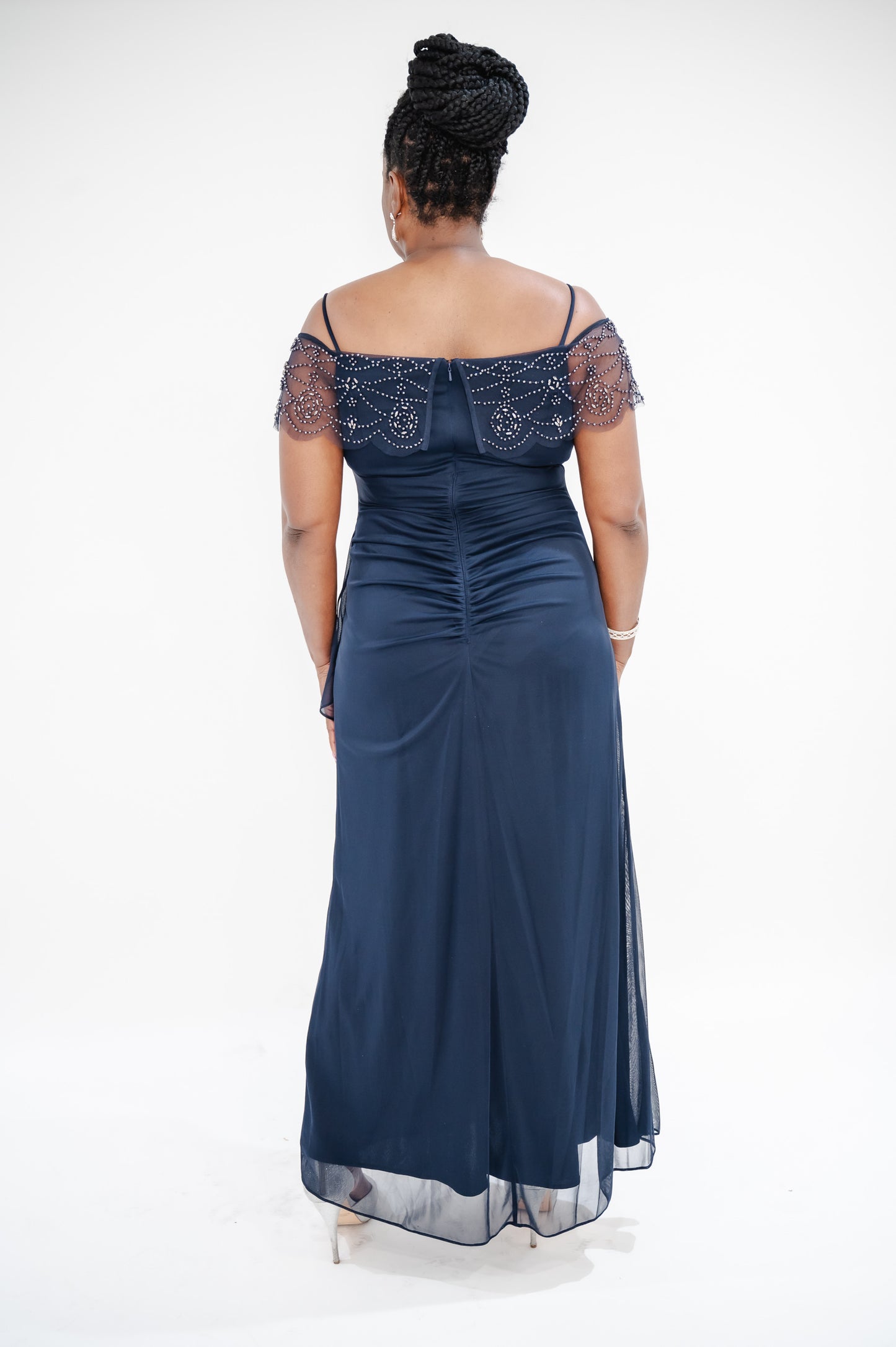XCAPE "Cora" Sheer Matte Jersey Side Ruched Gown
