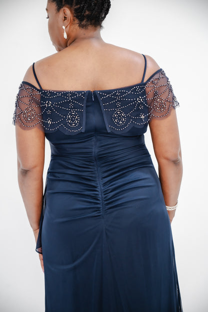 XCAPE "Cora" Sheer Matte Jersey Side Ruched Gown