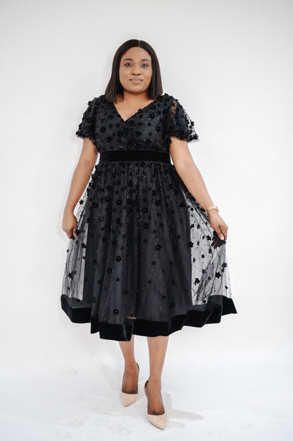 Mac Duggal Flare Sleeve Floral Appliques Dress