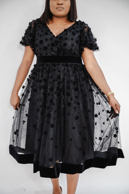 Mac Duggal Flare Sleeve Floral Appliques Dress