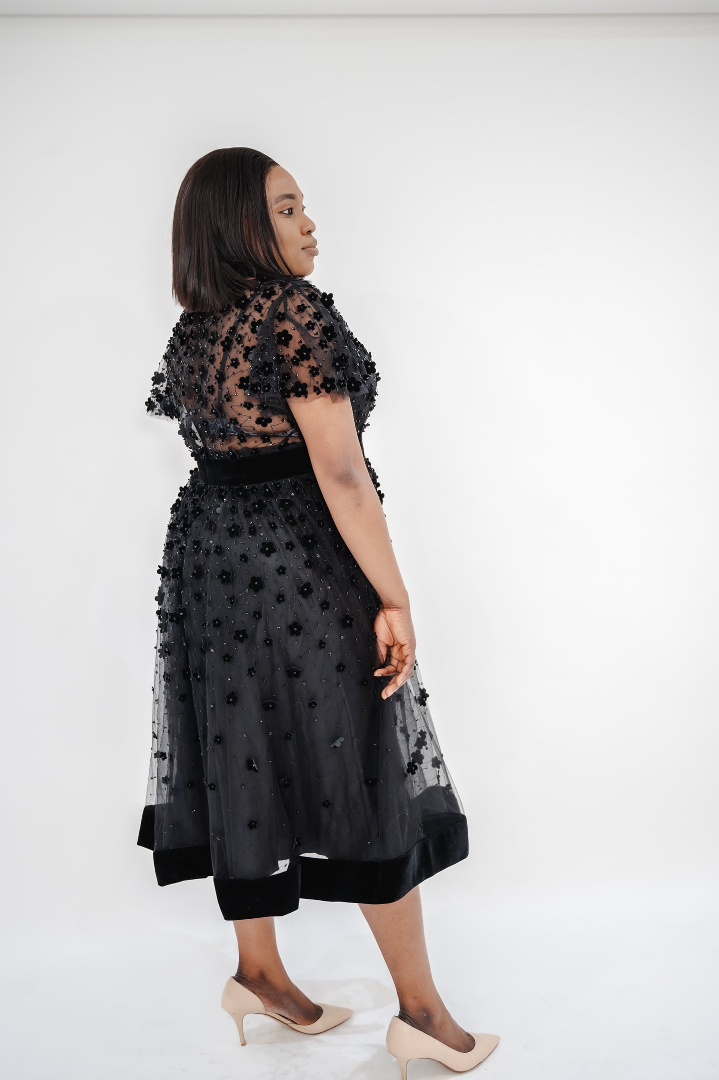 Mac Duggal Flare Sleeve Floral Appliques Dress