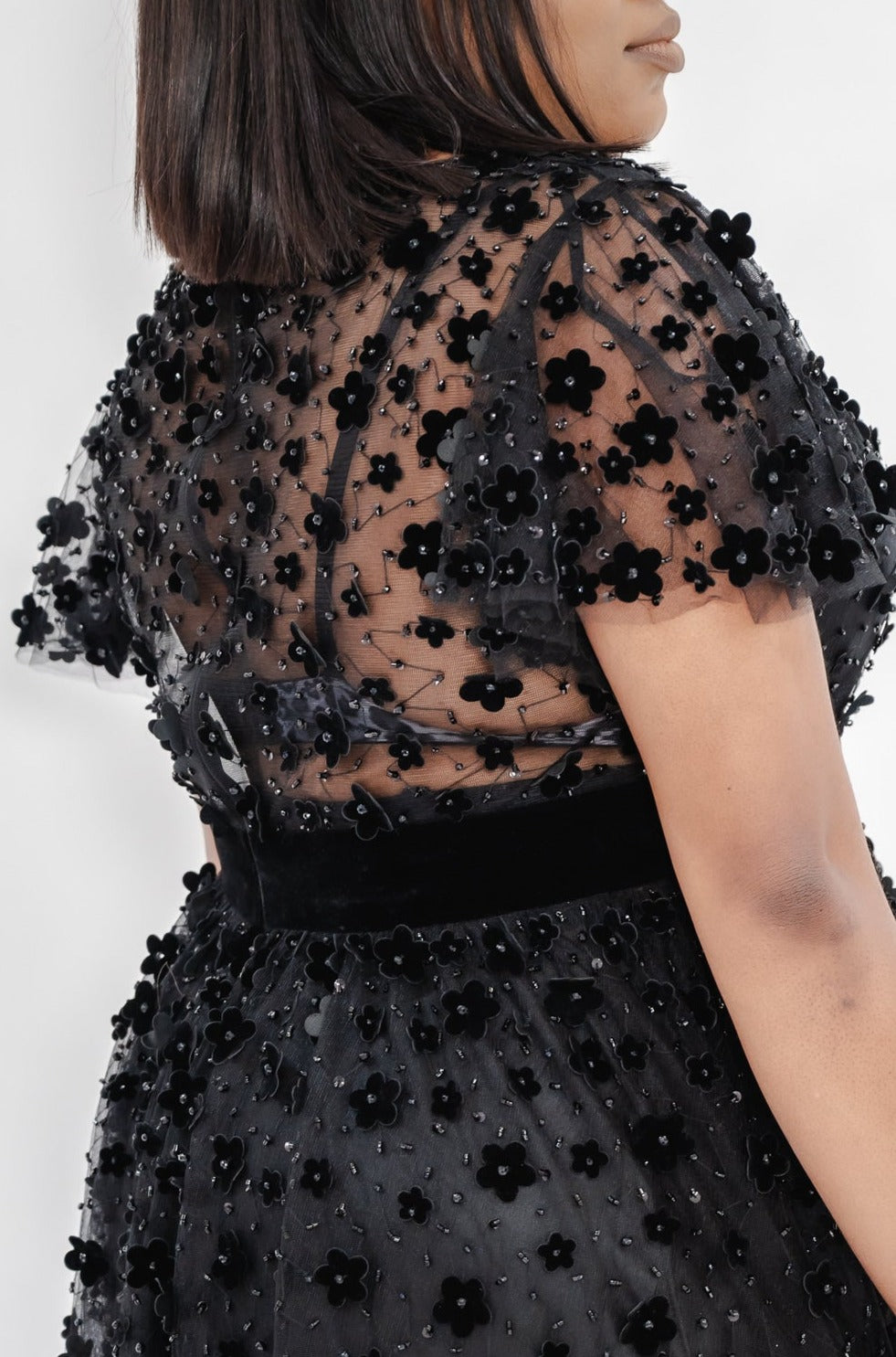 Mac Duggal Flare Sleeve Floral Appliques Dress