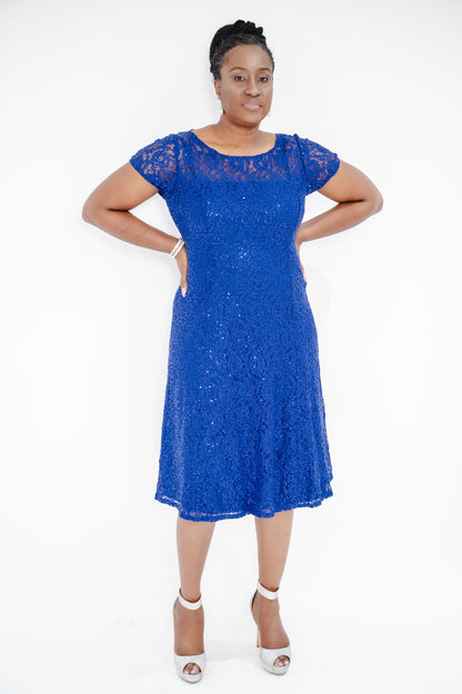 SLNY Fashions Sequined Lace Midi Dress