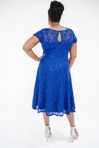 SLNY Fashions Sequined Lace Midi Dress