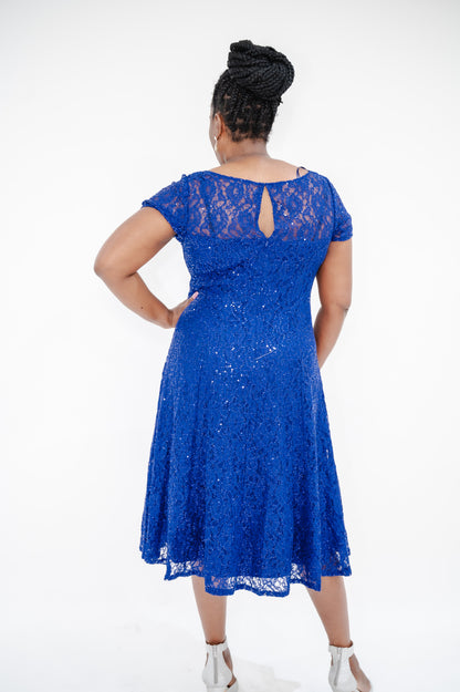 SLNY Fashions Sequined Lace Midi Dress